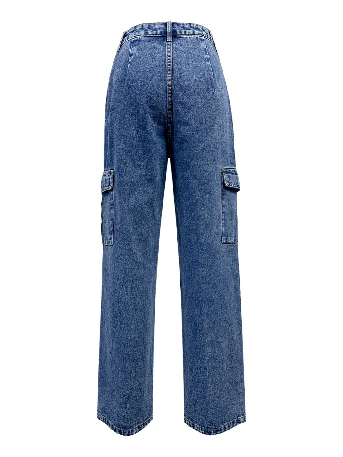 High Rise Straight Jeans with Cargo Pockets