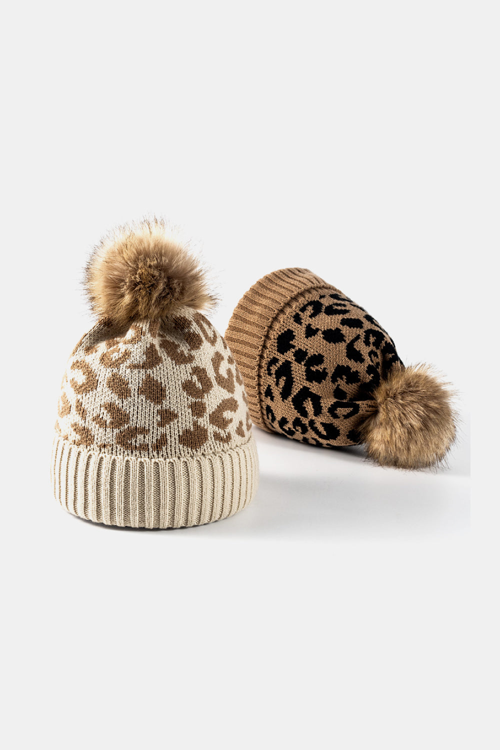 Leopard Pom-Pom Cuffed Beanie